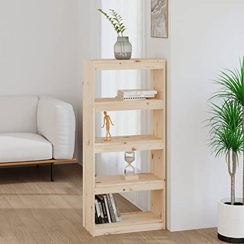 Gecheer Bücherregal Raumteiler Standregal Aktenregal Raumtrenner Regal Wandregal Büroregal Mehrzweckregal 60 x 30 x 135,5 cm (B x T x H) Mit 4 geräumigen Fächern Massivholz Kiefer