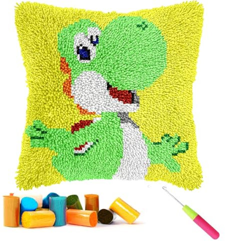 CCWORAN Knüpfkissen-Set mit Cartoon-Dinosaurier-Motiv für Erwachsene, Anfänger, Kinder, Kissenbezug, Häkeln, Bastelsets, vorgedruckte Leinwand, Wolle, Garn, Hobbys, DIY, Sofa, Heimdekoration,