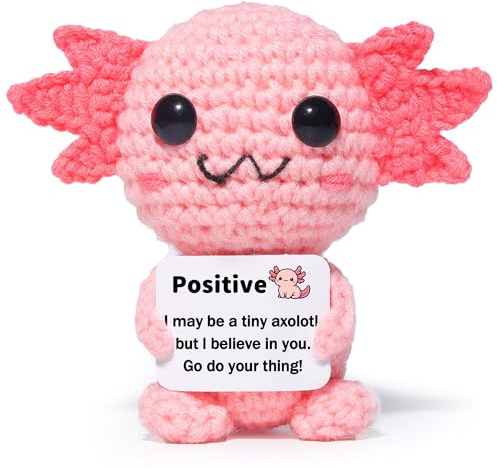 Mini Funny Positive Axolotl, Knitted Wool Axolotl Toy with Positive Card - Creative Cute Crochet Doll Emotional Support Cheer Up Keepsake Gift for Friends, Women, Student, Christmas