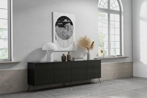 Wuun® Somero Sideboard Highboard SDF5 Haarnadel Schwarz / 240cm B:(2x120) H:78cm T:40cm I Schwarz-Matt Lamellen