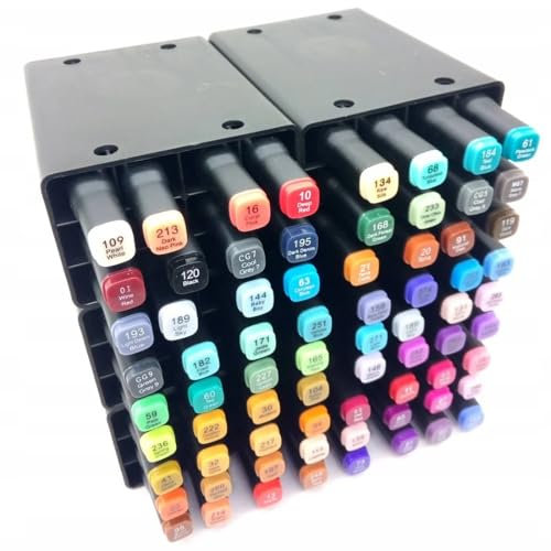 Decotime Twin Alcohol Markers with Storage Tray - 72 Dual-Tip Colouring Permanent Marker Pens, Adults Art & Crafts - Quick-Dry Artist-Grade Markers, Fine & Brush Tips for Drawing, Blending