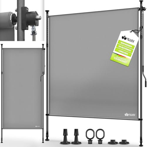 tillvex® Toldo vertical con pinza, 200 x 310 cm, gris con manivela sin agujeros, protección visual extensible y opaca, toldo vertical para balcón, terraza, jardín, estor de protección visual