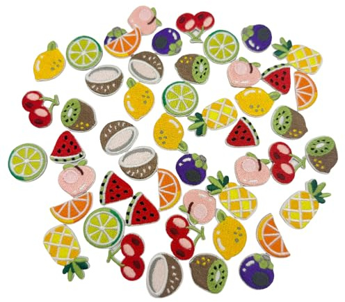 50 Pieces Mini Fruit Iron On Patches,Cute Iron On Patches,Embroidery Patche for Clothing Bag Scrapbook Hat Decorating Supplies DIY Craft Kits (Mini Fruit)