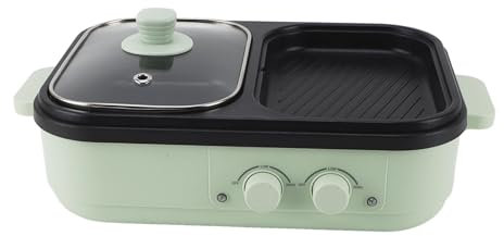 Hot Pot Electric, 1300W Cooker with Divider Non Stick Dual Grill 2 in 1 Indoor Hot Pot Cooker Sides Frying Cooking for Outdoor Use Green UK Plug and Griddle Korean BBQ (#1)