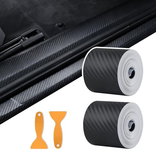 2 Stück Einstiegsleisten Schutzfolie 5cm×10m + 2 Schaber，Carbon Folie，Auto einstiegsleisten Schutz，Selbstklebende Matt Carbonfaser für Auto Türschwellen & Radkästen