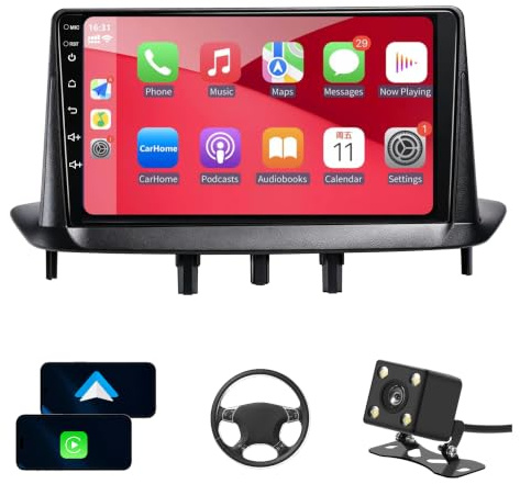 Autoradio 2 DIN per Renault Megane 3 2009-2014 Wireless Carplay Android Auto 9 Touchscreen,Navigatore GPS, Telecamera Retrovisore,Bluetooth,Mirror Link,Microfono,FM Radio,SWC