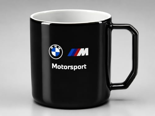 BMW M Motorsport Mug Black 350 ml, Porzellan Kaffeetasse Schwarz Weiß mit Henkel, glänzende M Tasse mit Logo, Geschenk Fans, Büro, Garage und Zuhause,
