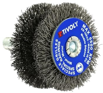 TIVOLY - Brosse Métallique en Acier Ondulé pour Perceuse - Pour Décapage Barreaux & Tubes en Métal Ø10-20 mm - Attachement Anti-Rotation