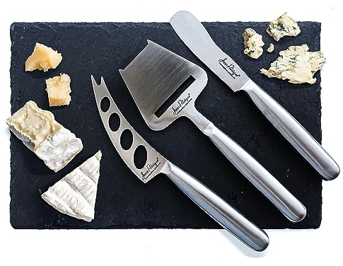 Jean-Patrique Tuscany Slate Black Charcuterie Board & Cheese Knife Set 3 Piece - Hand-Crafted Slate Board & Cheese Knife Set for Charcuterie