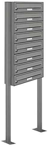 AL Briefkastensysteme 8er Briefkasten als Standbriefkasten, 8 Fach Briefkastenanlage in Aluminiumgrau RAL 9007 Postkasten modern