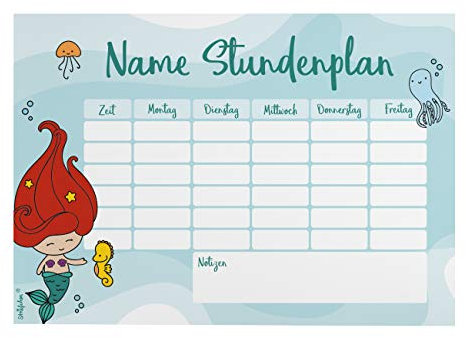 Striefchen® Magnetischer Stundenplan mit Namen für Mädchen zum Beschriften - perfekt zum Schulanfang Meerjungfrau