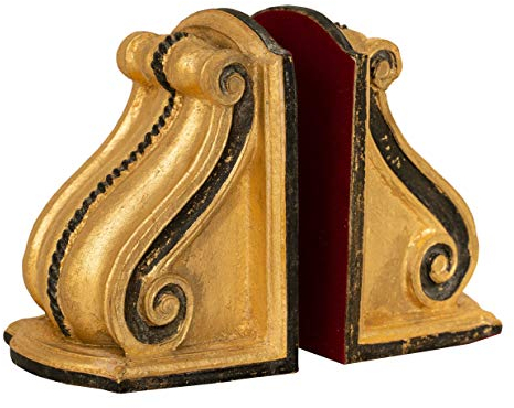 Biscottini Buchstütze Holz 12x18x23 cm | Buchstützen aus Holz| Buchhalter Regal | Bookends Gold antik | Buchstützen antik | Buchhalter