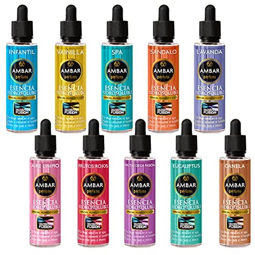 Ambar Perfums Esencias Hidrosolubles, bienestar natural. Tecnología Fusión para Humidificador. Tamaño XL, Pack 10 uds de 50 ml