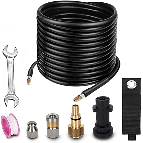 10m/33ft High Pressure Washer Drain Pipe Extension Sewer Blockage Hose Cleaning Kit Compatible with Karcher K2 K3 K4 K5 K6 K7 Series and LAVOR Pressure Washer, with Rotating Jet Nozzle (10M/33FT)