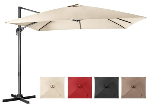 COSTWAY Parasol Déporté Inclinable, Parasol de Jardin Extérieur 3x3M, 8 Baleines en Acier, Rotation 360°, Toit de Ventilation, Pied Croisé, Tissu Anti-UV, Parasol Terrasse Exterieur H273 cm(Beige)