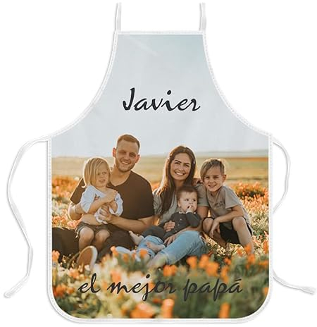 Wanapix | Delantales Personalizados con Fotos y Textos | Delantal de Cocina Customizado | Ribete en Colores Variados | Regalo ideal para Cocinillas y aficionados a Cocinar (Ribete blanco)