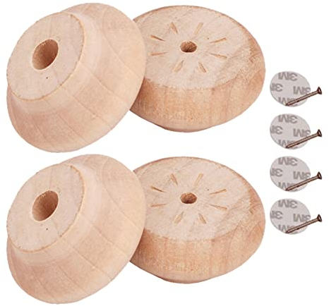 sgxxkj123 Lot de 4 Pieds de Meubles en Bois Massif, Pattes de Armoire Rond, Remplacement Rehausseur de Bille en Bois de Lotus, pour Fauteuil Commode Canapé Table Basse (2cm/0.79in,Log Color)