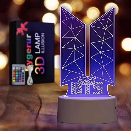 Eygerur Kpop BTS Nachtlicht für Kinder, BTS Geschenke Frauen, 3D LED Illusionslampen Mit Fernbedienung & Touch 16 Farben Nachttischlampe für Kinder Frauen BTS Fans