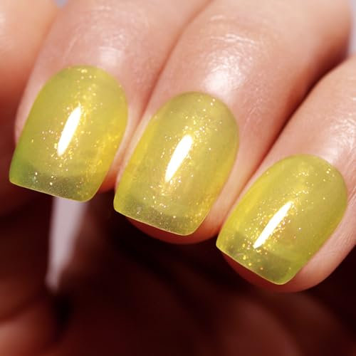 Gel Nail Polish, 1 Pcs 15ml Translucent Glitter Light Yellow Color Soak Off UV LED Nail Gel Polish Nail Art Starter Manicure Salon DIY at Home Nail Lamp Needed