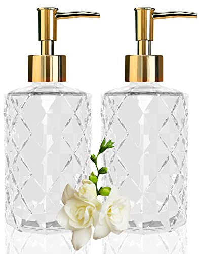 Yiter 330ml Glass Soap Dispenser, 2PCS Automatic Soap Dispenser Bottle with Pump, Hand Soap Dispenser for Bathroom Counter, Kitchen Sink, Laundry Room (Transparent)