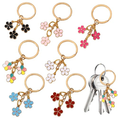 DALAETUS 7 Pièces Porte-Clés En Forme De Fleur Pour Femme, Porte-Clés Mignons Pour Fille, Fleur Porte-Clés Accessoires De Sac à Main Pour Sac à Dos(7 Couleur)