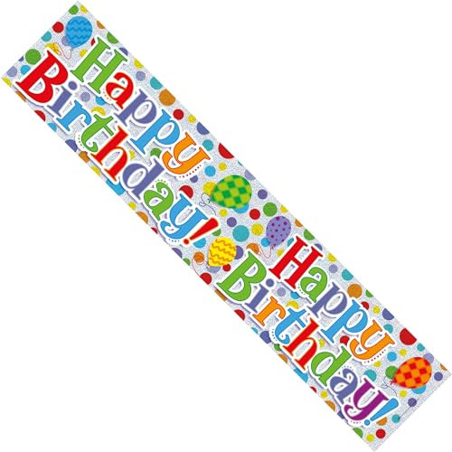 Happy Birthday Party Banner Giant Extra Wide Decoration Multicolour Rainbow Children's Adult's Boy's Girl's Recyclable Eco Friendly Holographic Shiny Sparkly Party Banner