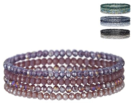 LOCCY Damen Kristall Perlen Mehrschichtiges Steine Armband - Boho Modeschmuck Schwarz (Lila)
