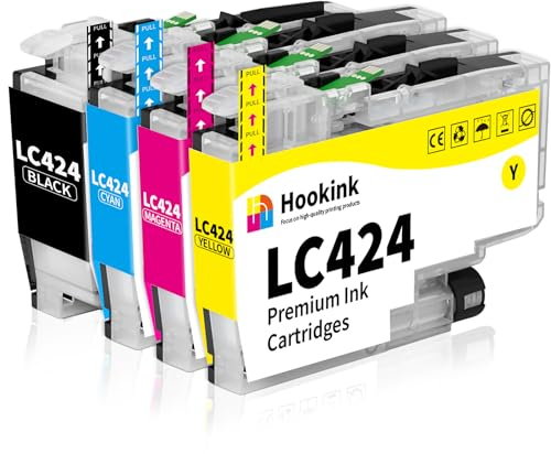 Hookink 4-Pack LC424 LC 424 Patronen Value Pack Kompatibel für Brother LC-424 LC-424VAL Druckerpatronen Multipack für Brother DCP-J1200W DCP-J1200WE (1 Schwarz 1 Cyan 1 Magenta 1 Gelb)