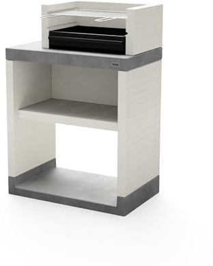 TUOZI - Barbacoa de Obra para Carbón Modelo Plan 1 (Gris/Blanco - 78 x 47 x 113 cm) Ref: T00871 - Uso en Exteriores