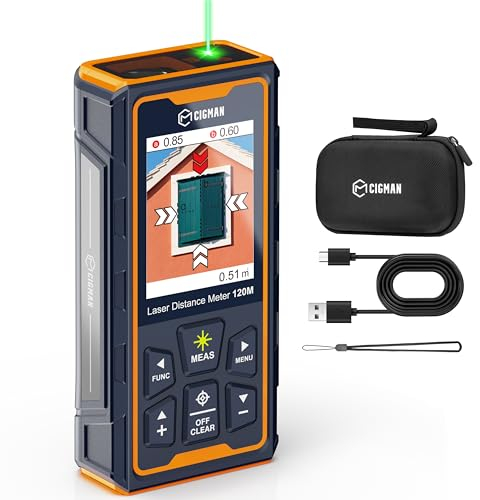 120M Metro laser, CIGMAN telemetro con telecamera, telemetro laser con fotocamera zoom 4x, schermo LCD, dispositivo di misurazione laser IP65, 16 modalità di misurazione per esterni, (CD-120G)
