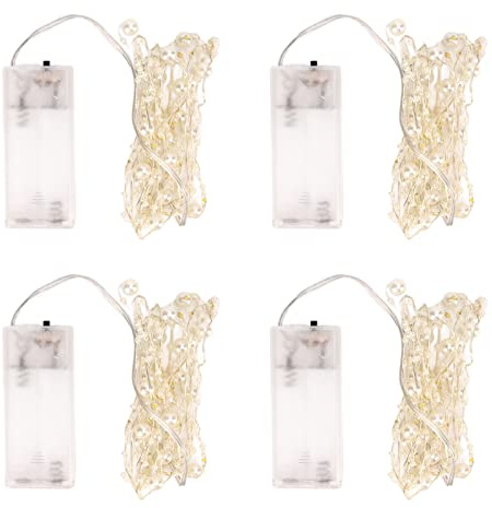 4 Stück Perlen-Lichterkette, LED-Lichterkette, Weiße Perlen, DIY, Attraktive Dekorative LED-Lichterkette für Hochzeit, Tafelaufsatz, Party, Weihnachten, Tischdekoration
