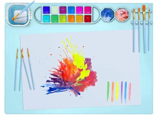 Kujinova Silicone Painting Mat 50 x 40 cm With Cup, Paint Tray and Brush Holder for Crafts (B)