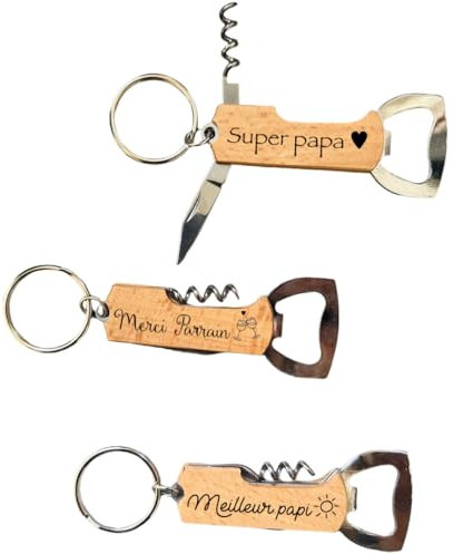 porte clé décapsuleur en bois personnalisable-ouvre bouteille personnalisé-couteau suisse personnalisé- anniversaire mariage témoin EVJF EVG cadeau parrain-gravure laser- texte et symbole au choix