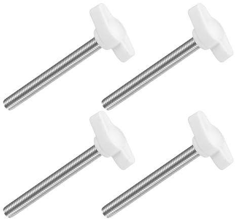 QUARKZMAN 4 Stück T-Flügelschraube mit Griffen M6 x 60mm Weiß | Männliche Schraube Knopf 304 Edelstahl Rändelschraube Daumenschrauben-Griff 27mm Durchmesser