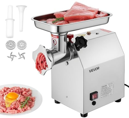 VEVOR Hachoir à viande électrique, capacité de 2,49 kg/min, poussoir à saucisses industriel de comptoir avec lame, plaque de broyage, hachoir commercial en acier inoxydable pour cuisine et restaurant
