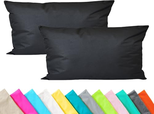 JACK 2er Set Outdoor Kissenhülle Kissenbezug 30x50cm Wasserfest Sitzkissen Lounge Kissen Garten Stuhl Lotus Effekt, Farbe:Schwarz