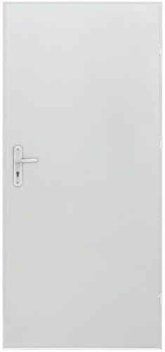 Kellertür 109x207 cm DIN Rechts | Robuste Stahltür Komplettset mit Schloss und Griff | Nebeneingangstür für Keller oder Werkstatt | Garagentür mit Stahlzarge | Außentür pulverbeschichtet | Hellgrau