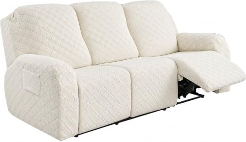 ATEK 3 Seater Recliner Chair Cover, Stretch Recliner Sofa Covers Slipcover | Recliner Chair Cover with Side Pockets Anti-Slip Fitted Washable Replacement Furniture Protector for Dog and Pets