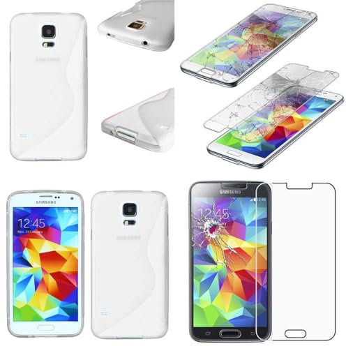 ebestStar - kompatibel mit Samsung Galaxy S5 Hülle G900F, S5 New G903F Neo TPU S-line Style Silikongel Handyhülle, Schutzhülle Case Cover, Transparent + Panzer Schutz Glas