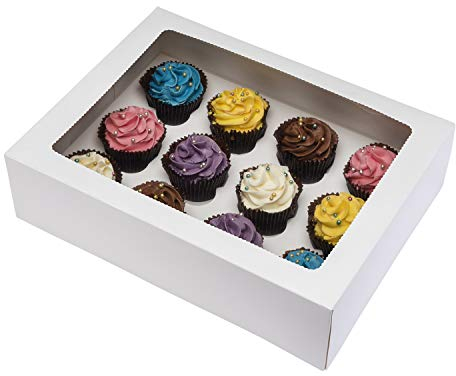 PACK N TRADE 10 Pcs cupcake boxes 12 hole - Multifunction Inserts Deep cake boxes for cupcakes – White cup cake boxes (34 x 26 x 9 cm) with Clear Window - Ideal for Muffins, Cupcakes & Pastries