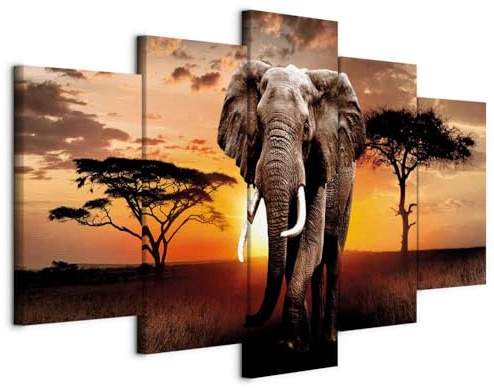 murando - Leinwandbild Landschaft Tier Elefant, 100x50 cm, 5-teilig, modern | Hochwertige Leinwand, sofort aufhängbar, ideal fürs Wohn- oder Schlafzimmer, wasserfest und lichtecht, langlebig, stilvoll