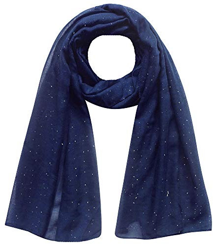Lina & Lily Mini Shimmer Glitters Einfarbig Damen Schal Kopftuch Hijab, #16 Marineblau, 180cm x 95cm