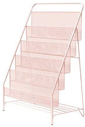 DLT Floor Standing Ladder Book Shelf, File Organizer Book Rack For Living Room, Bedroom, Modern Hollow Iron Tower Shelving For Folder, Books, Magazine (Color : Pink, Size : 5 tier)