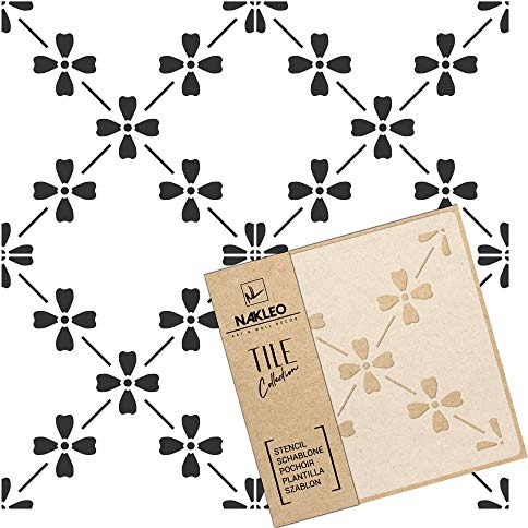 NAKLEO Fliesen Schablone zum Malen 20x20 cm, Campelo Spanische Maurische Blume Marokkanisch, Kunststoff Wiederverwendbare Bodenschablone DIY, Holz Möbel Wand Dekoration - Terrakotta