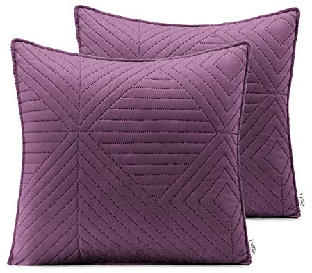 AmeliaHome 2 Kissenbezüge 45X45 cm violett Flieder Kissenhüllen Set Ultrasonic Steppung Polyester Softa