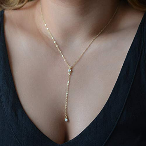 TseenYi Collana boho semplice con ciondolo a Y con strass per donne e ragazze, Misura unica, Cristallo Metallo, Strass
