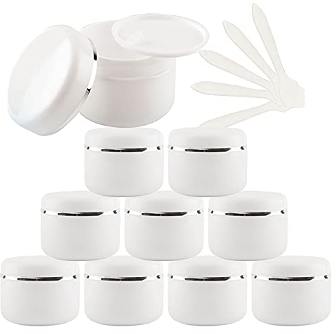 ZEOABSY 24 pièces 50ml Pot Cosmétique en Plastique Blanc avec Couvercle avec Bord d'argent, Pots de Crème de Bouteille de Vides Contenant pour Cosmétiques Maison,Crèmes,Baumes + 24x Spatule