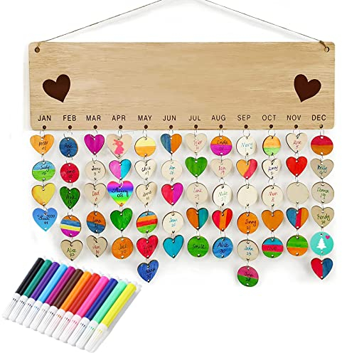 Holz Kalender, Erinnerung Immerwährender Kalender DIY Jubiläum Kalender Geschenke aus Holz, Geburtstagskalender Festival Reminder Calendar Board,Dekorative Anhänger für Family & Friends