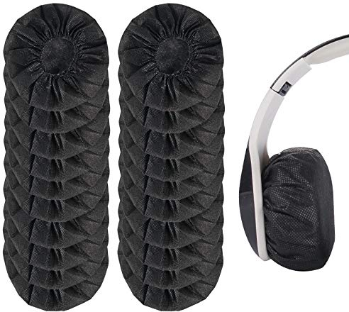 Yizhet Fundas Auriculares Desechables, 200 Piezas 12cm Cubierta para Auriculares de 10 a 12 cm / 3,93-4,72 Pulgadas, Tela no Tejida Elásticas, Antisudor Sanitarios, Negro
