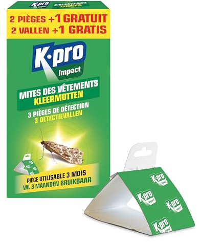 K.PRO Klebefallen gegen Kleidermotten, 2+1 Einheiten | Erkennt Kleidermottenbefall, geruchlos, ohne Insektizid, einsatzbereit